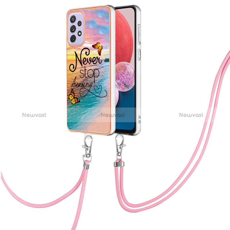 Silicone Candy Rubber Gel Fashionable Pattern Soft Case Cover with Lanyard Strap Y03B for Samsung Galaxy A13 4G