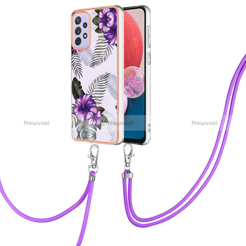 Silicone Candy Rubber Gel Fashionable Pattern Soft Case Cover with Lanyard Strap Y03B for Samsung Galaxy A13 4G