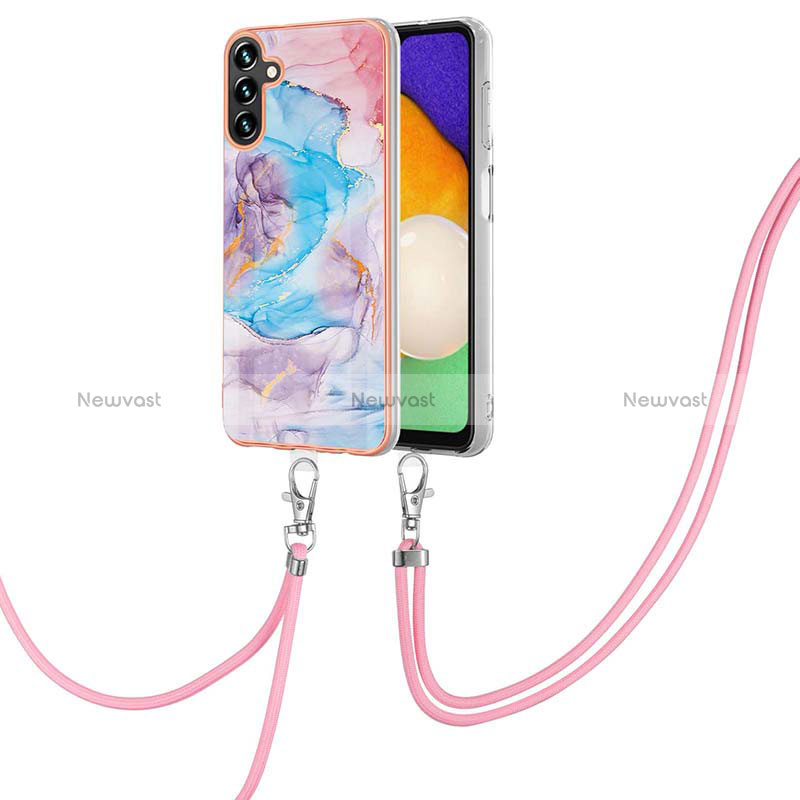 Silicone Candy Rubber Gel Fashionable Pattern Soft Case Cover with Lanyard Strap Y03B for Samsung Galaxy A13 5G