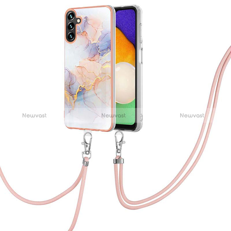 Silicone Candy Rubber Gel Fashionable Pattern Soft Case Cover with Lanyard Strap Y03B for Samsung Galaxy A13 5G