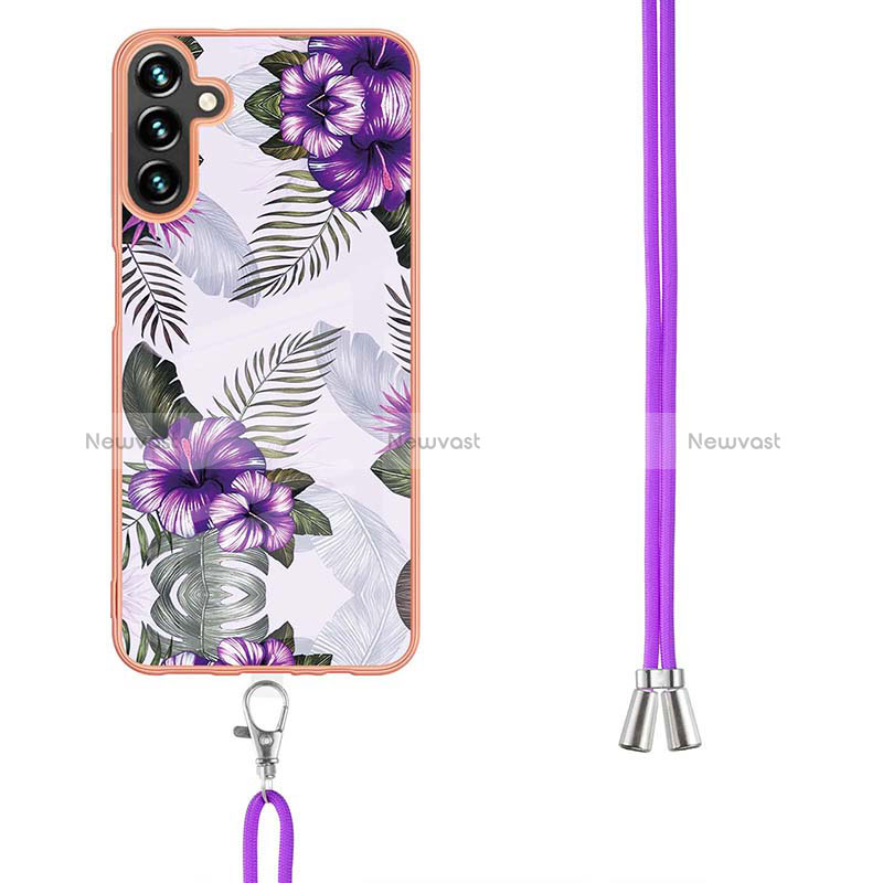 Silicone Candy Rubber Gel Fashionable Pattern Soft Case Cover with Lanyard Strap Y03B for Samsung Galaxy A13 5G