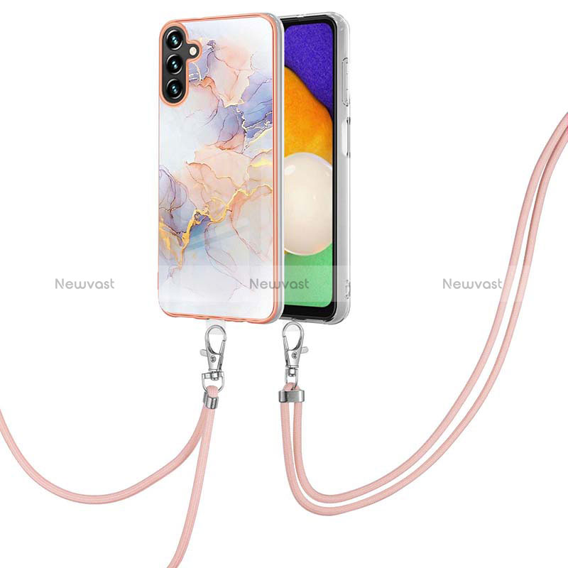 Silicone Candy Rubber Gel Fashionable Pattern Soft Case Cover with Lanyard Strap Y03B for Samsung Galaxy A13 5G Clove Purple