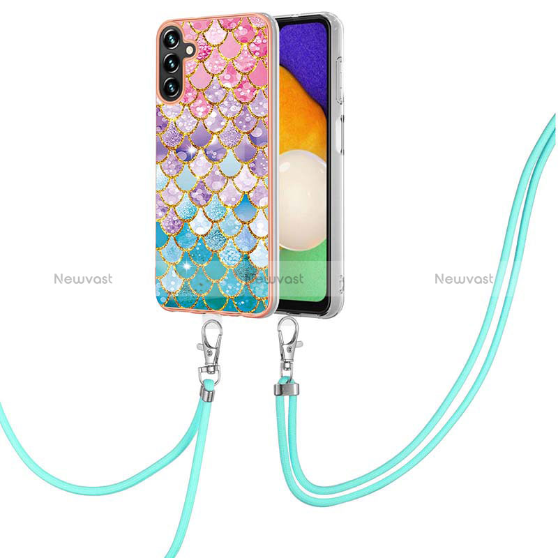 Silicone Candy Rubber Gel Fashionable Pattern Soft Case Cover with Lanyard Strap Y03B for Samsung Galaxy A13 5G Colorful