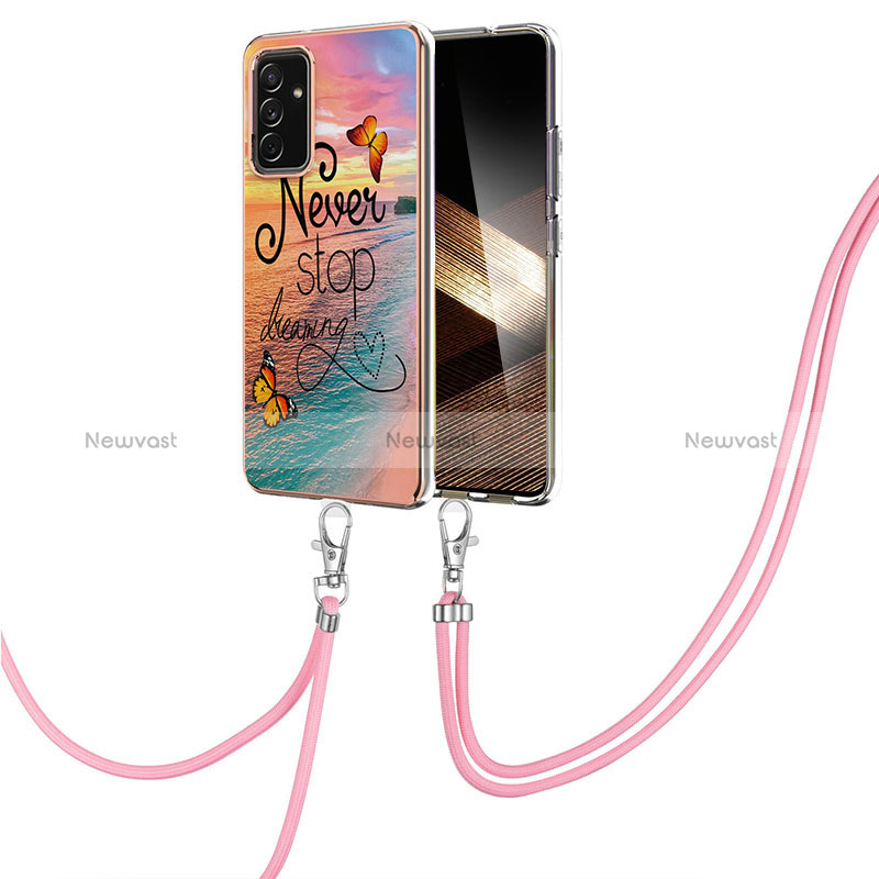 Silicone Candy Rubber Gel Fashionable Pattern Soft Case Cover with Lanyard Strap Y03B for Samsung Galaxy A15 4G Mixed