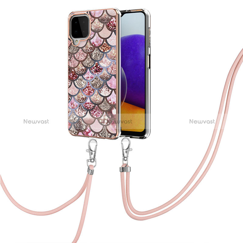 Silicone Candy Rubber Gel Fashionable Pattern Soft Case Cover with Lanyard Strap Y03B for Samsung Galaxy A22 4G