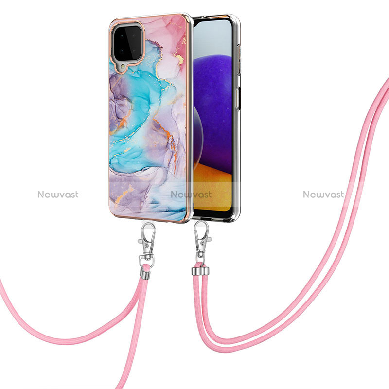 Silicone Candy Rubber Gel Fashionable Pattern Soft Case Cover with Lanyard Strap Y03B for Samsung Galaxy A22 4G