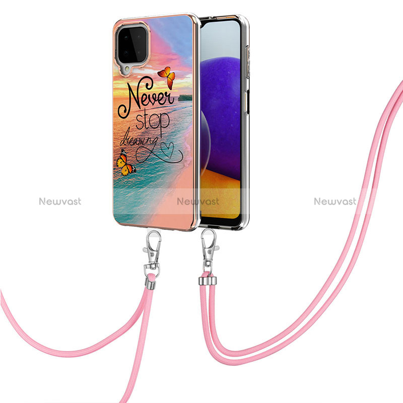 Silicone Candy Rubber Gel Fashionable Pattern Soft Case Cover with Lanyard Strap Y03B for Samsung Galaxy A22 4G Mixed