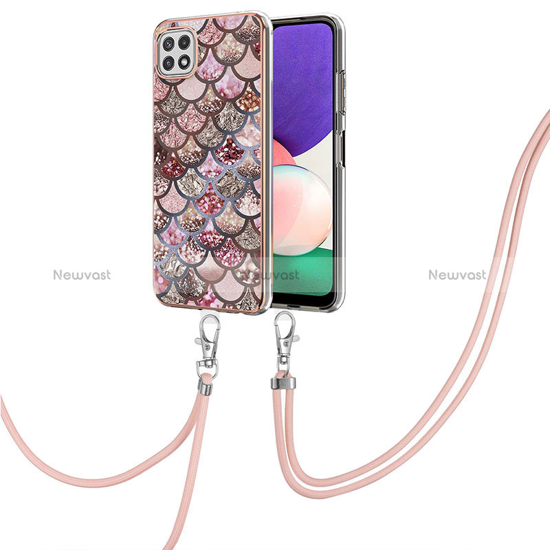 Silicone Candy Rubber Gel Fashionable Pattern Soft Case Cover with Lanyard Strap Y03B for Samsung Galaxy A22 5G