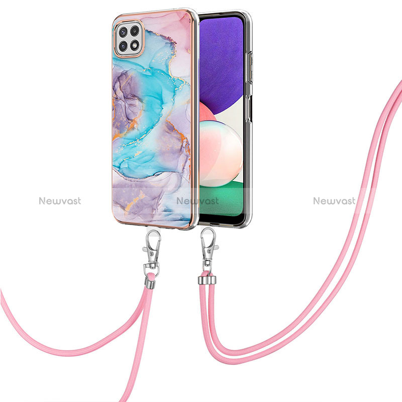 Silicone Candy Rubber Gel Fashionable Pattern Soft Case Cover with Lanyard Strap Y03B for Samsung Galaxy A22 5G