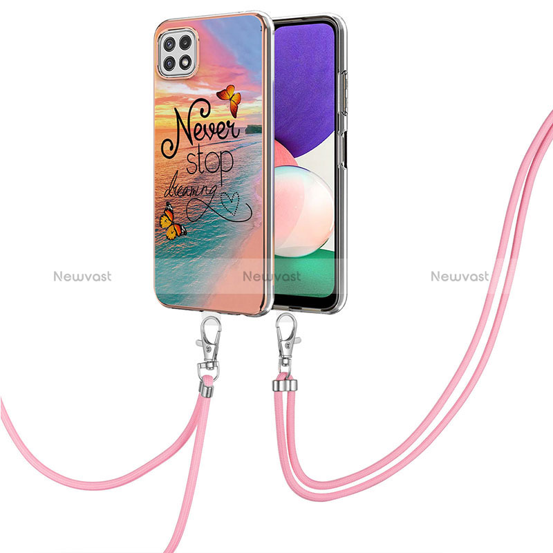 Silicone Candy Rubber Gel Fashionable Pattern Soft Case Cover with Lanyard Strap Y03B for Samsung Galaxy A22 5G