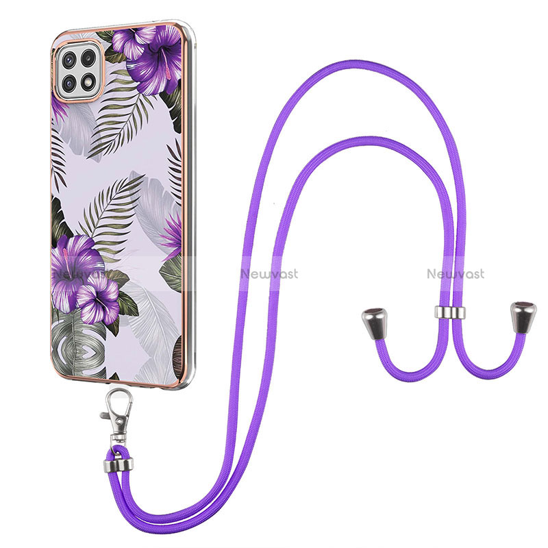 Silicone Candy Rubber Gel Fashionable Pattern Soft Case Cover with Lanyard Strap Y03B for Samsung Galaxy A22 5G