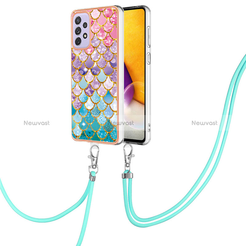 Silicone Candy Rubber Gel Fashionable Pattern Soft Case Cover with Lanyard Strap Y03B for Samsung Galaxy A23 4G Colorful