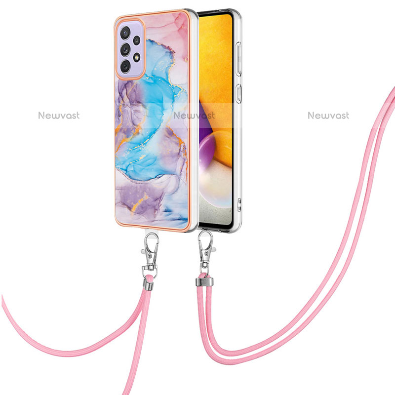 Silicone Candy Rubber Gel Fashionable Pattern Soft Case Cover with Lanyard Strap Y03B for Samsung Galaxy A23 5G Blue