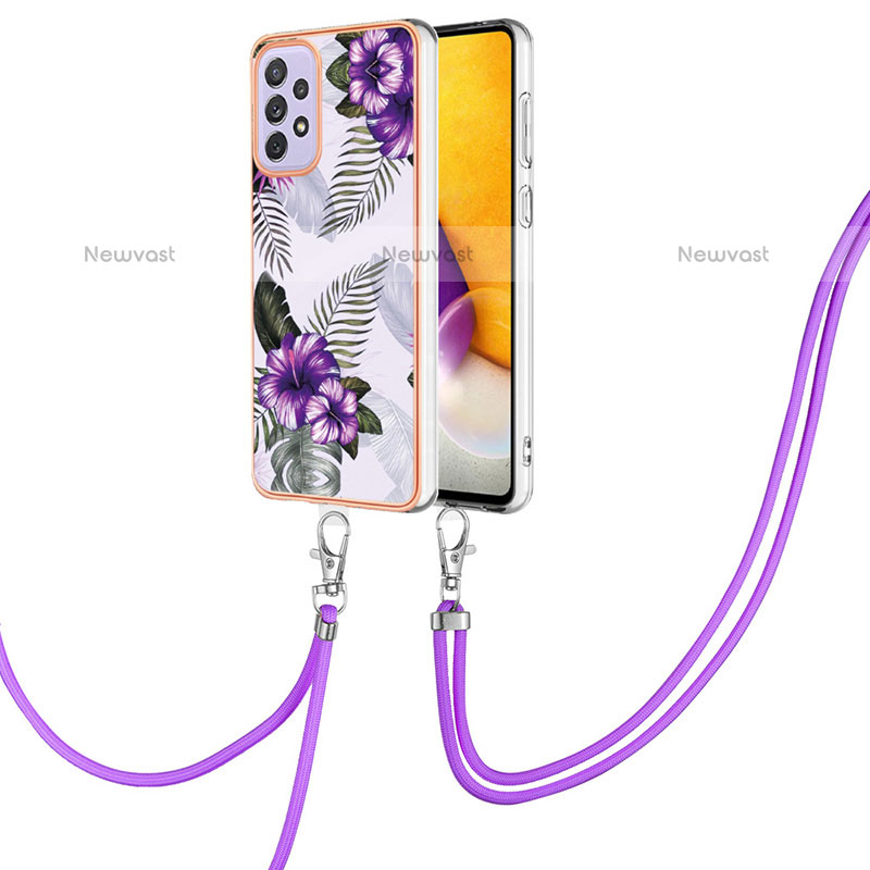 Silicone Candy Rubber Gel Fashionable Pattern Soft Case Cover with Lanyard Strap Y03B for Samsung Galaxy A23 5G Purple