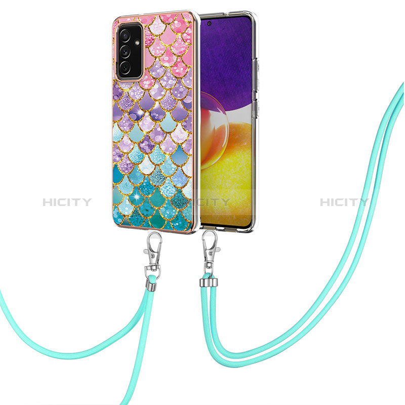 Silicone Candy Rubber Gel Fashionable Pattern Soft Case Cover with Lanyard Strap Y03B for Samsung Galaxy A25 5G Colorful