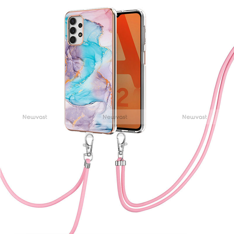 Silicone Candy Rubber Gel Fashionable Pattern Soft Case Cover with Lanyard Strap Y03B for Samsung Galaxy A32 4G