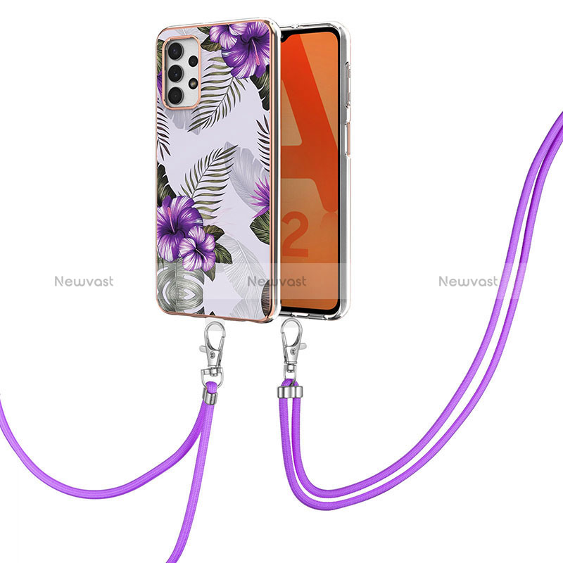 Silicone Candy Rubber Gel Fashionable Pattern Soft Case Cover with Lanyard Strap Y03B for Samsung Galaxy A32 4G