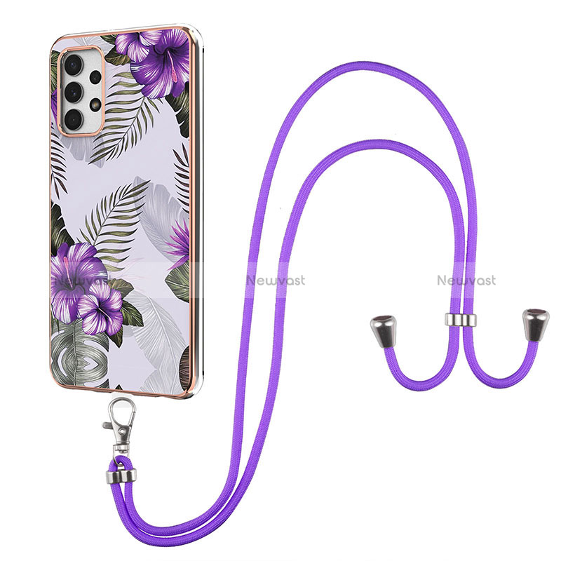 Silicone Candy Rubber Gel Fashionable Pattern Soft Case Cover with Lanyard Strap Y03B for Samsung Galaxy A32 4G