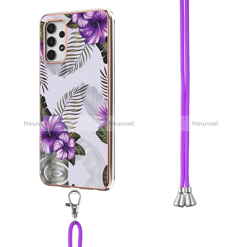 Silicone Candy Rubber Gel Fashionable Pattern Soft Case Cover with Lanyard Strap Y03B for Samsung Galaxy A32 4G