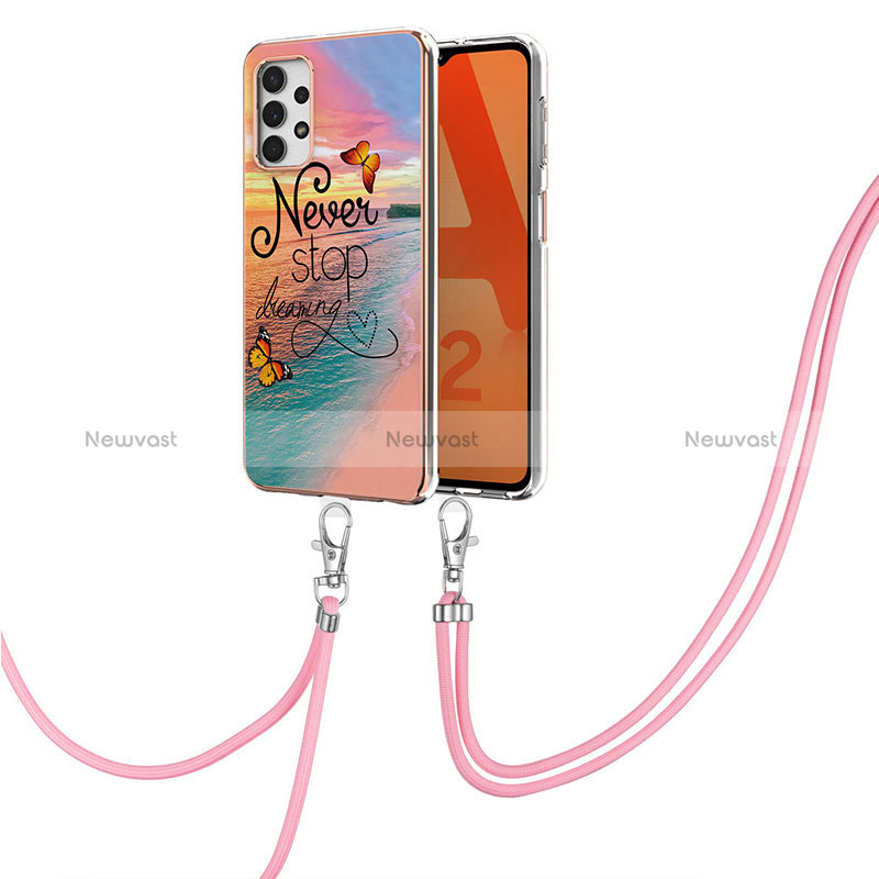 Silicone Candy Rubber Gel Fashionable Pattern Soft Case Cover with Lanyard Strap Y03B for Samsung Galaxy A32 5G