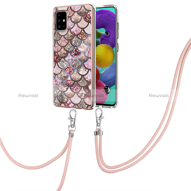 Silicone Candy Rubber Gel Fashionable Pattern Soft Case Cover with Lanyard Strap Y03B for Samsung Galaxy A51 5G