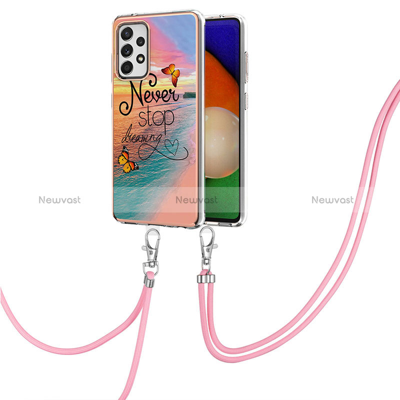 Silicone Candy Rubber Gel Fashionable Pattern Soft Case Cover with Lanyard Strap Y03B for Samsung Galaxy A52 4G