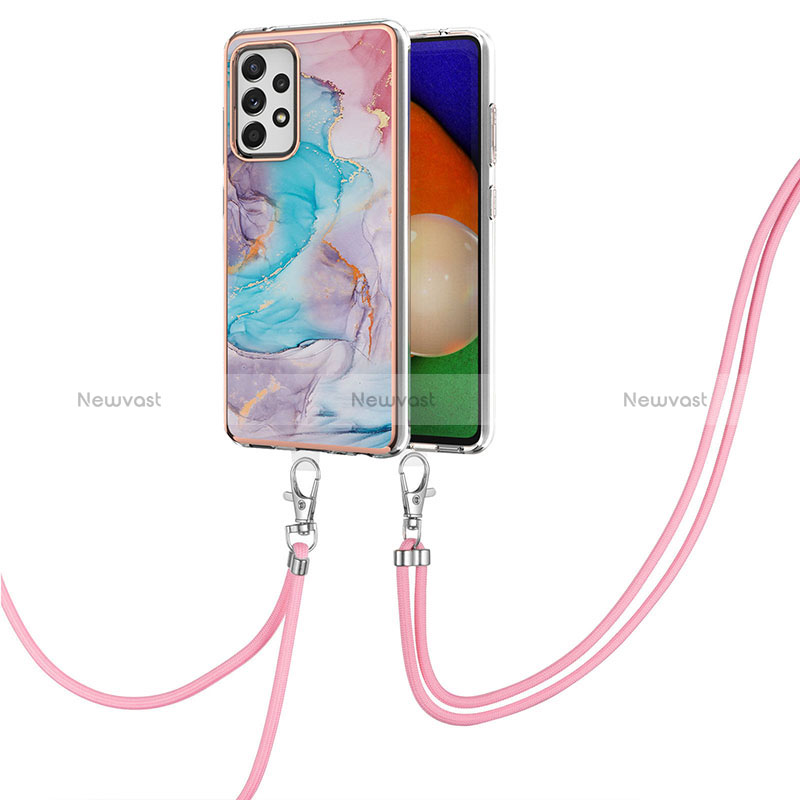 Silicone Candy Rubber Gel Fashionable Pattern Soft Case Cover with Lanyard Strap Y03B for Samsung Galaxy A52 5G