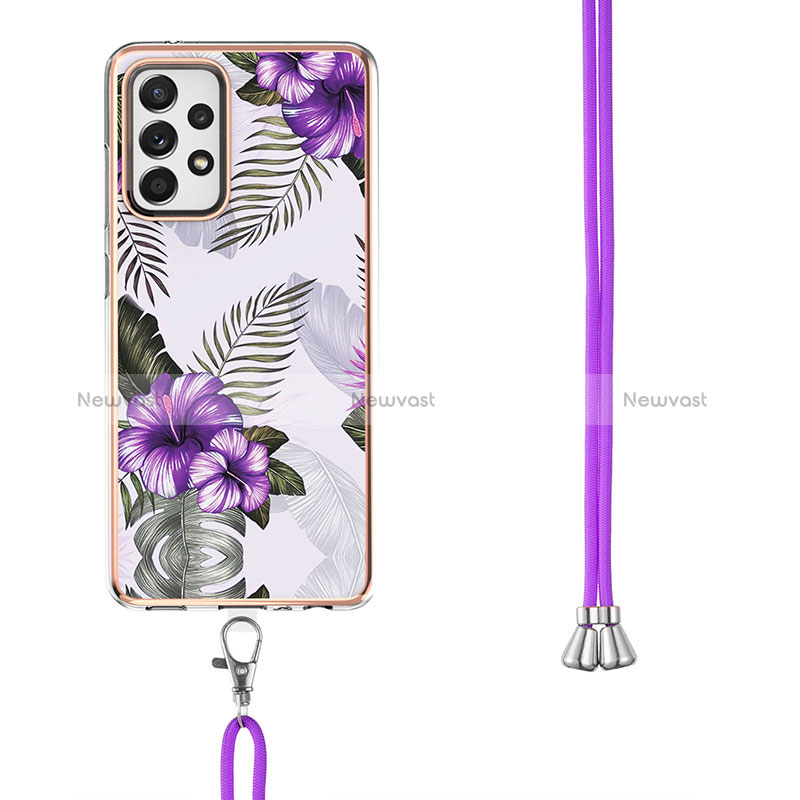 Silicone Candy Rubber Gel Fashionable Pattern Soft Case Cover with Lanyard Strap Y03B for Samsung Galaxy A52 5G