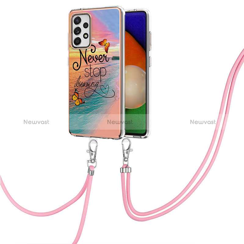 Silicone Candy Rubber Gel Fashionable Pattern Soft Case Cover with Lanyard Strap Y03B for Samsung Galaxy A52s 5G