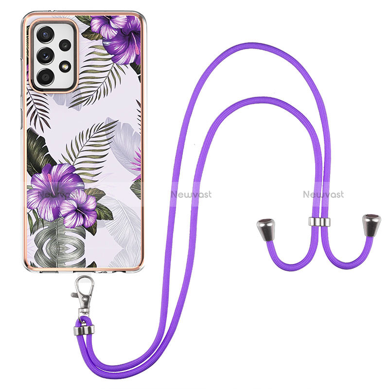 Silicone Candy Rubber Gel Fashionable Pattern Soft Case Cover with Lanyard Strap Y03B for Samsung Galaxy A52s 5G