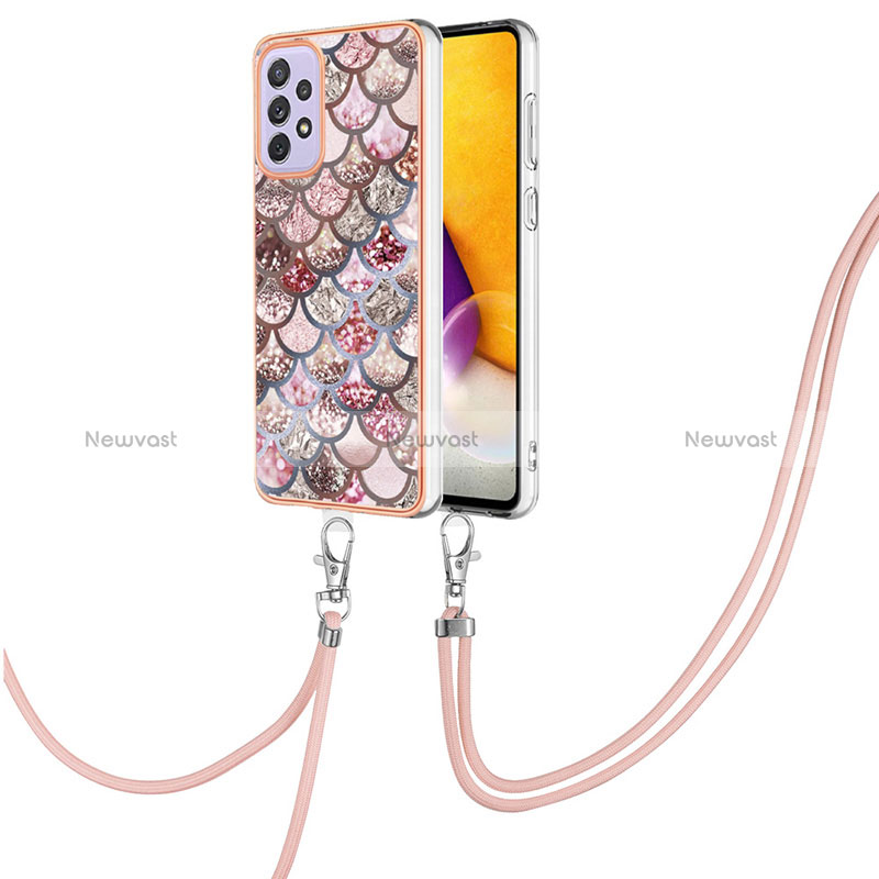 Silicone Candy Rubber Gel Fashionable Pattern Soft Case Cover with Lanyard Strap Y03B for Samsung Galaxy A53 5G