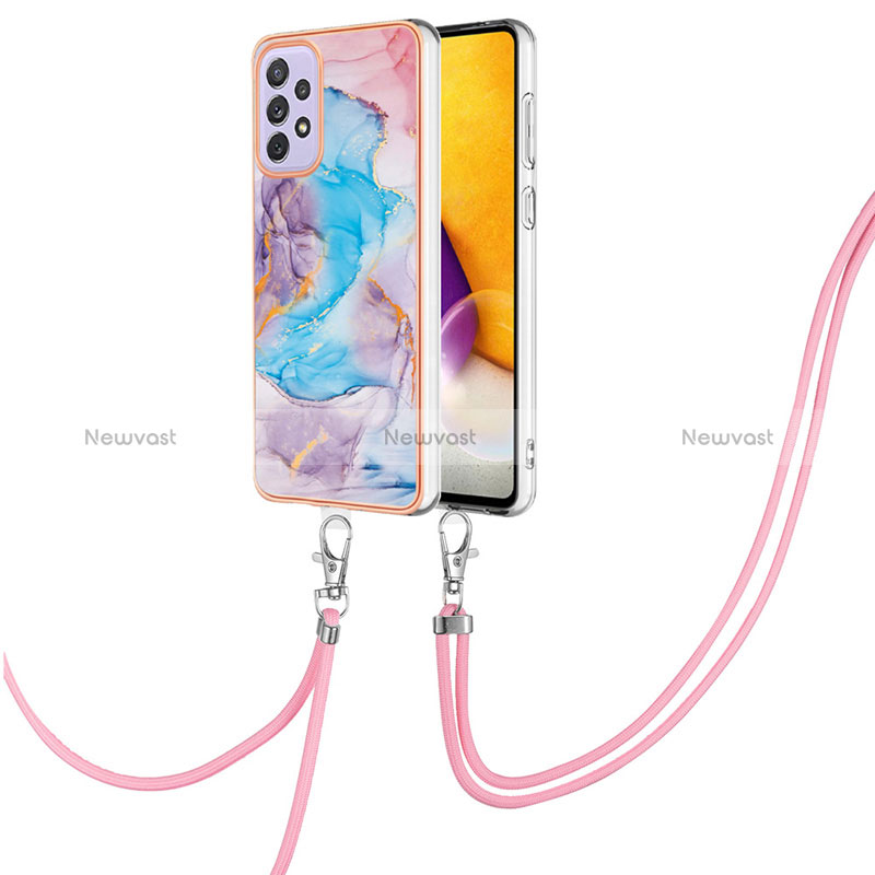 Silicone Candy Rubber Gel Fashionable Pattern Soft Case Cover with Lanyard Strap Y03B for Samsung Galaxy A53 5G