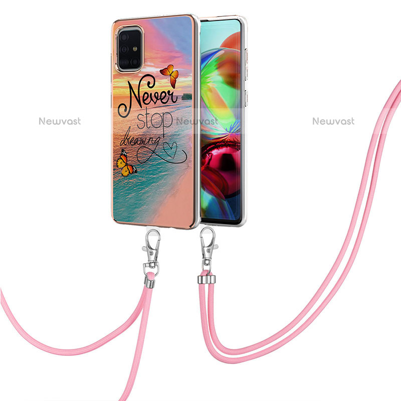 Silicone Candy Rubber Gel Fashionable Pattern Soft Case Cover with Lanyard Strap Y03B for Samsung Galaxy A71 4G A715 Mixed