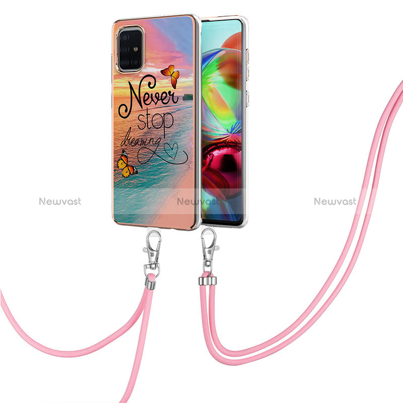 Silicone Candy Rubber Gel Fashionable Pattern Soft Case Cover with Lanyard Strap Y03B for Samsung Galaxy A71 5G