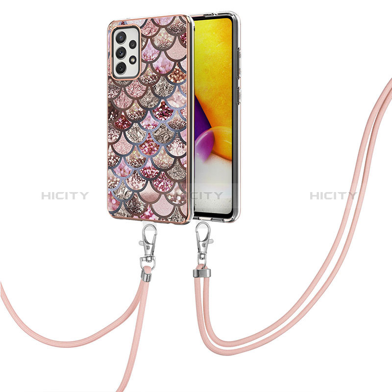 Silicone Candy Rubber Gel Fashionable Pattern Soft Case Cover with Lanyard Strap Y03B for Samsung Galaxy A72 5G