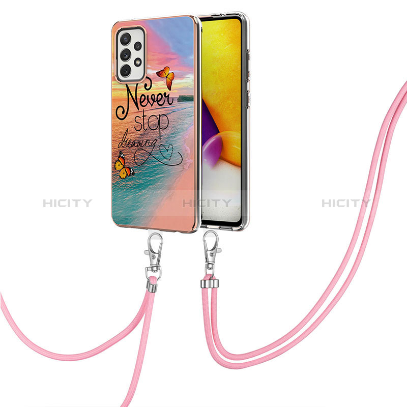 Silicone Candy Rubber Gel Fashionable Pattern Soft Case Cover with Lanyard Strap Y03B for Samsung Galaxy A72 5G