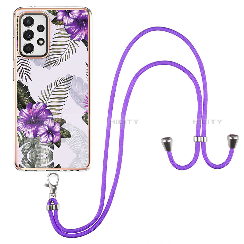Silicone Candy Rubber Gel Fashionable Pattern Soft Case Cover with Lanyard Strap Y03B for Samsung Galaxy A72 5G
