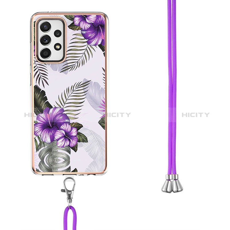 Silicone Candy Rubber Gel Fashionable Pattern Soft Case Cover with Lanyard Strap Y03B for Samsung Galaxy A72 5G