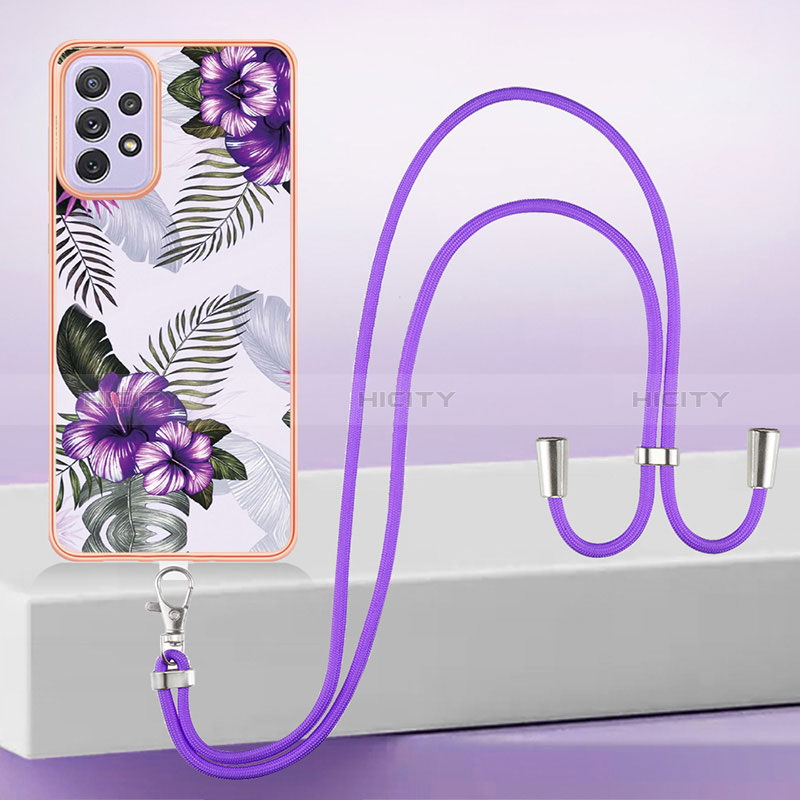 Silicone Candy Rubber Gel Fashionable Pattern Soft Case Cover with Lanyard Strap Y03B for Samsung Galaxy A73 5G