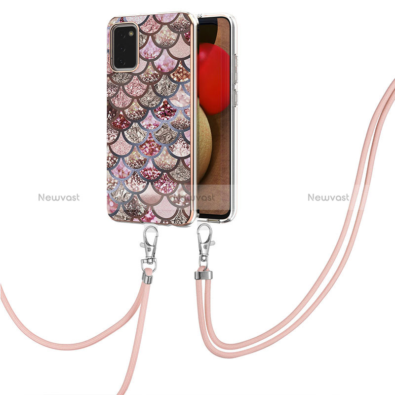 Silicone Candy Rubber Gel Fashionable Pattern Soft Case Cover with Lanyard Strap Y03B for Samsung Galaxy F02S SM-E025F