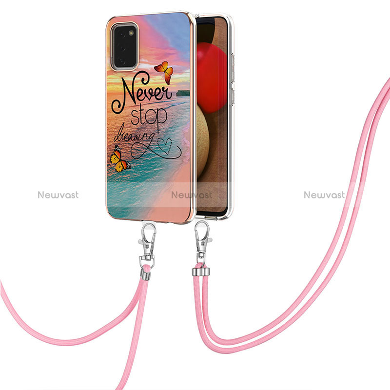 Silicone Candy Rubber Gel Fashionable Pattern Soft Case Cover with Lanyard Strap Y03B for Samsung Galaxy F02S SM-E025F