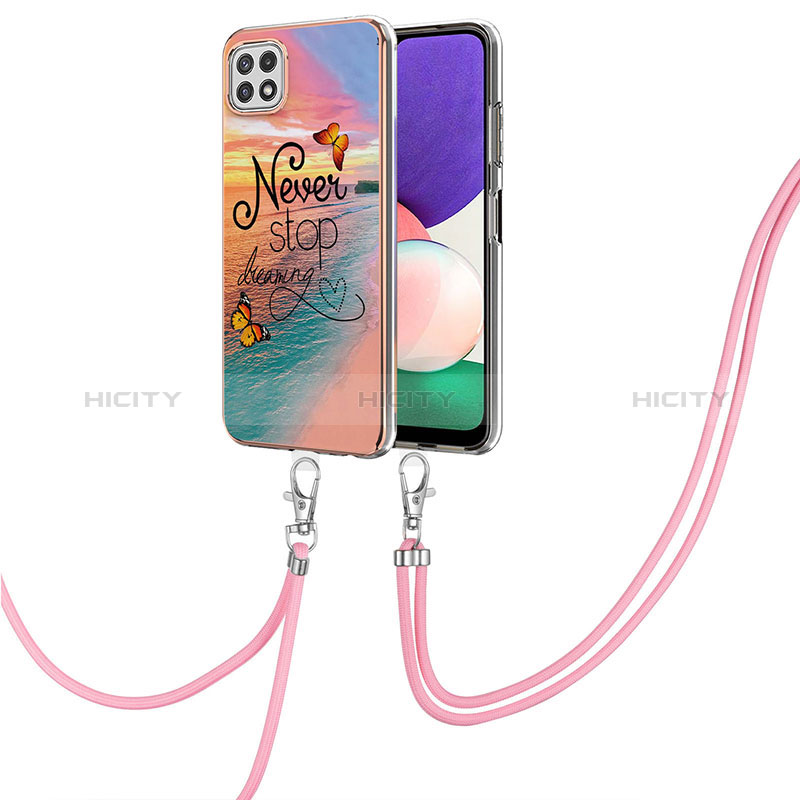 Silicone Candy Rubber Gel Fashionable Pattern Soft Case Cover with Lanyard Strap Y03B for Samsung Galaxy F42 5G