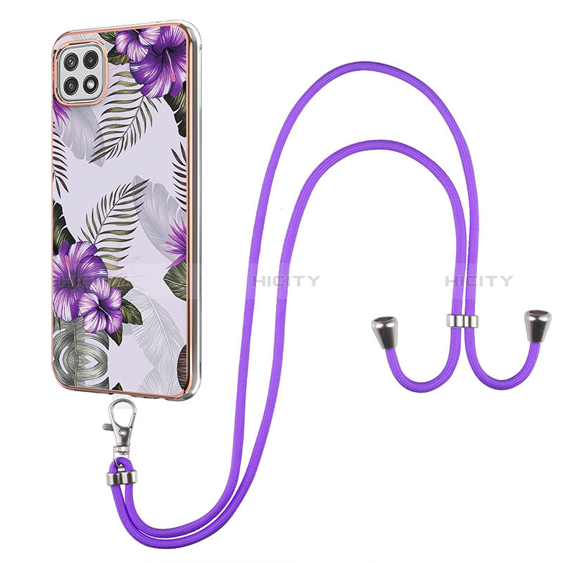 Silicone Candy Rubber Gel Fashionable Pattern Soft Case Cover with Lanyard Strap Y03B for Samsung Galaxy F42 5G