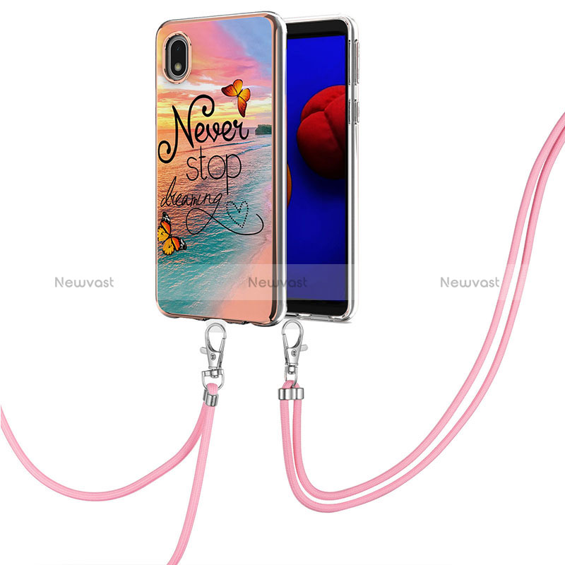 Silicone Candy Rubber Gel Fashionable Pattern Soft Case Cover with Lanyard Strap Y03B for Samsung Galaxy M01 Core