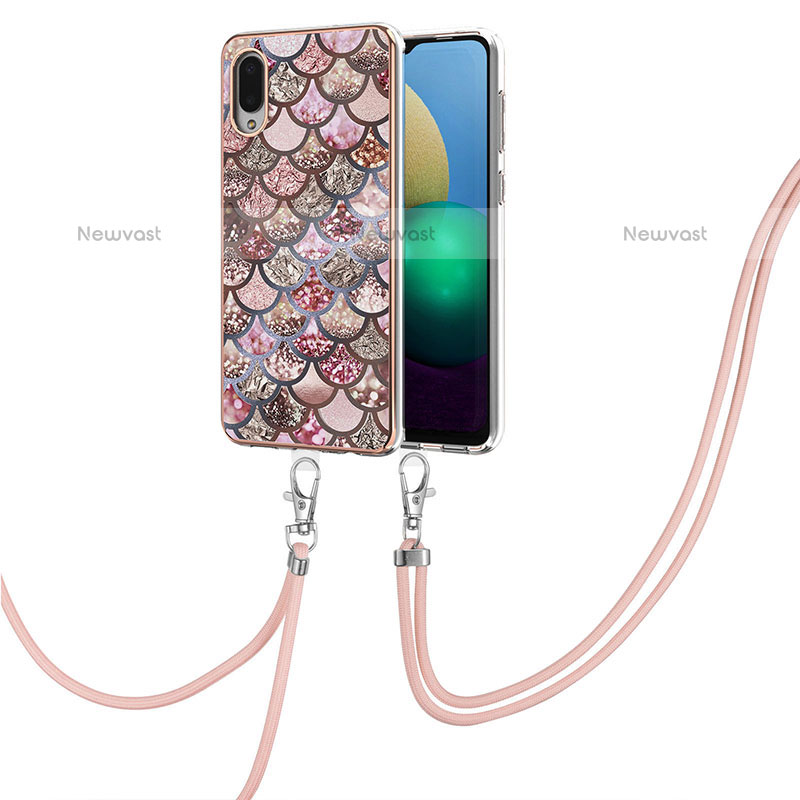 Silicone Candy Rubber Gel Fashionable Pattern Soft Case Cover with Lanyard Strap Y03B for Samsung Galaxy M02