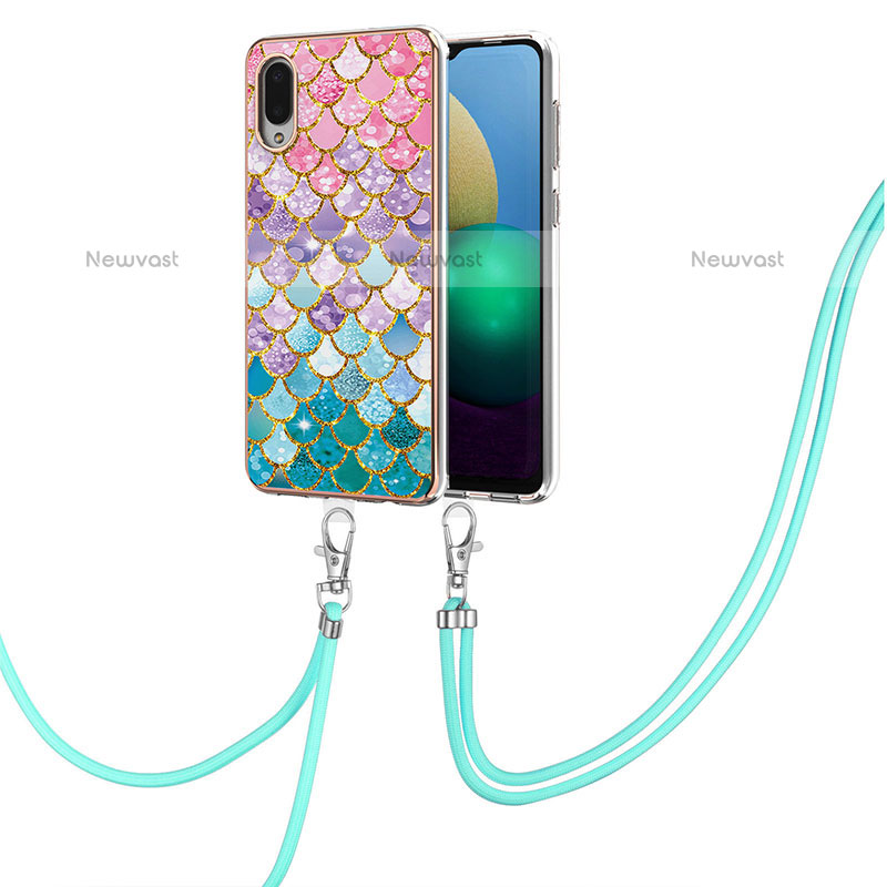 Silicone Candy Rubber Gel Fashionable Pattern Soft Case Cover with Lanyard Strap Y03B for Samsung Galaxy M02