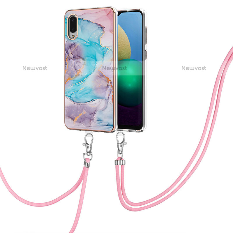 Silicone Candy Rubber Gel Fashionable Pattern Soft Case Cover with Lanyard Strap Y03B for Samsung Galaxy M02