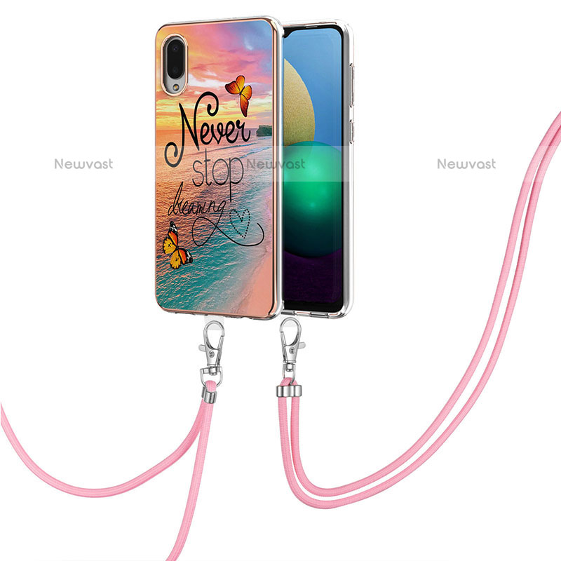 Silicone Candy Rubber Gel Fashionable Pattern Soft Case Cover with Lanyard Strap Y03B for Samsung Galaxy M02