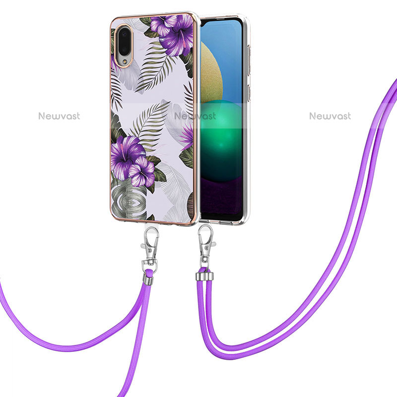 Silicone Candy Rubber Gel Fashionable Pattern Soft Case Cover with Lanyard Strap Y03B for Samsung Galaxy M02