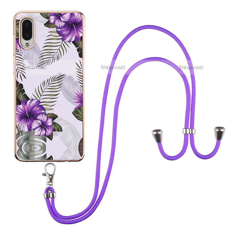 Silicone Candy Rubber Gel Fashionable Pattern Soft Case Cover with Lanyard Strap Y03B for Samsung Galaxy M02